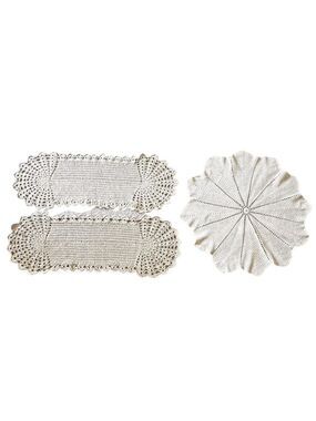 Lot of 3 Vintage Handmade Crocheted Doilies 2 Thick Rectangle 1 Round Cream